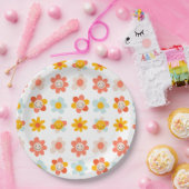 Assiettes En Carton Super hippe rétro moderne fleurs facettes (Fête)