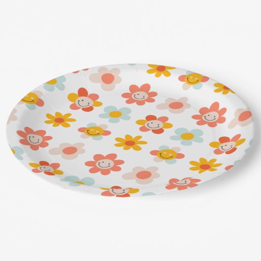 Assiettes En Carton Super hippe rétro moderne fleurs facettes (Angle)