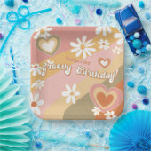 Assiettes En Carton Super les années 70 Fleurs marguerites Coeur Arc-e (Fête)