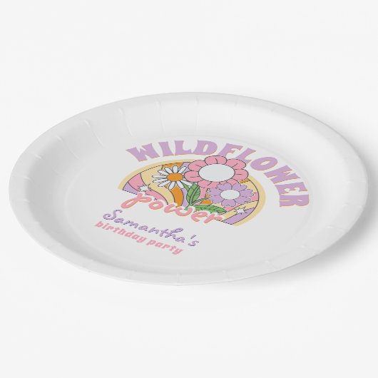 Assiettes En Carton Super les années 70 rétro Fleur sauvage Flower Pow (Angle)