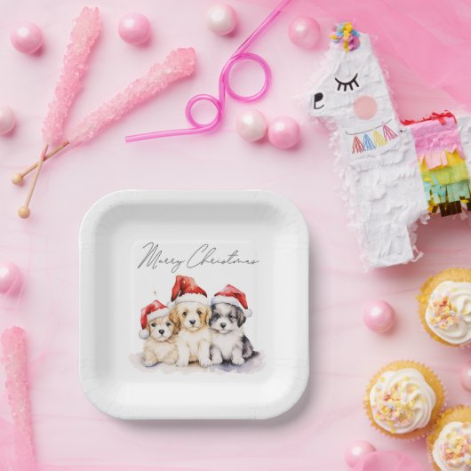Assiettes En Carton Super mignon chiots de Noël (Fête)