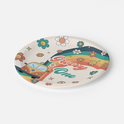 Assiettes En Carton Super One Boho Retro Rainbow fête d'anniversaire (Angle)