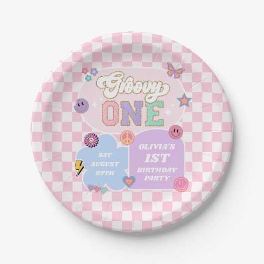 Assiettes En Carton Super One Preppy Patch 1er Anniversaire (Devant)