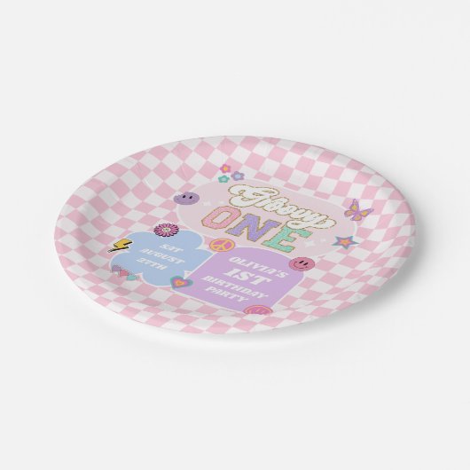 Assiettes En Carton Super One Preppy Patch 1er Anniversaire (Angle)