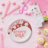 Assiettes En Carton Super One Retro marguerite boho fleurie premier an (Fête)