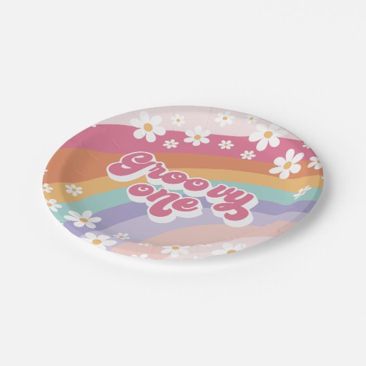 Assiettes En Carton Super One Retro Rainbow 1er anniversaire (Angle)