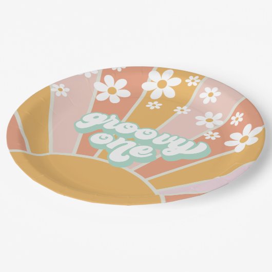 Assiettes En Carton Super One Retro Sunshine daisy boho (Angle)