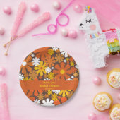 Assiettes En Carton Super Retro 60s les années 70 Fleur Motif Brown Or (Fête)