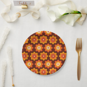 Assiettes En Carton Super rétro les années 70 boho hippie orange fleur