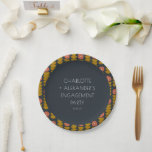 Assiettes En Carton Super Retro les années 70 Floral Custom Engagement<br><div class="desc">Super Retro les années 70 Floral tendance Engagement Party Plaques papier personnalisées</div>