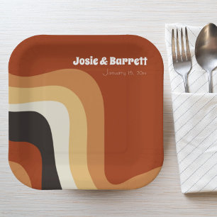 Assiettes En Carton Super rétro les années 70 Wavy Orange Brown Funky 
