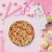 Assiettes En Carton Super Retro Orange Hippie Fleurs Motif (Fête)