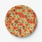 Assiettes En Carton Super Retro Orange Hippie Fleurs Motif (Devant)