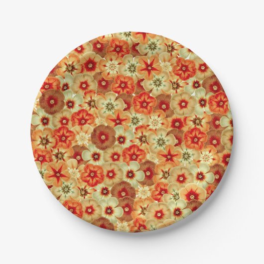 Assiettes En Carton Super Retro Orange Hippie Fleurs Motif (Devant)