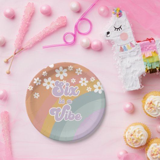 Assiettes En Carton Super Retro six est Vibe Rainbow Paper Plate (Fête)
