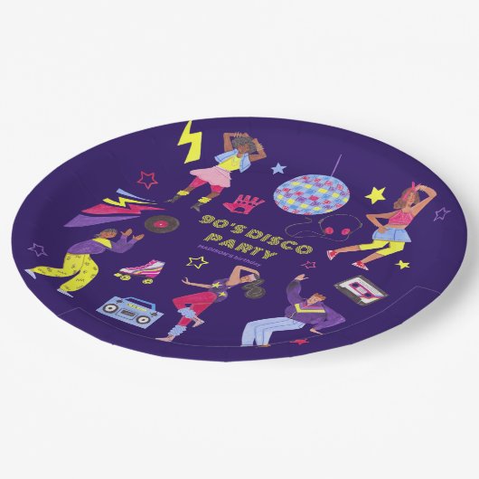 Assiettes En Carton Super Roller Disco Purple Party Millennial Retro (Angle)