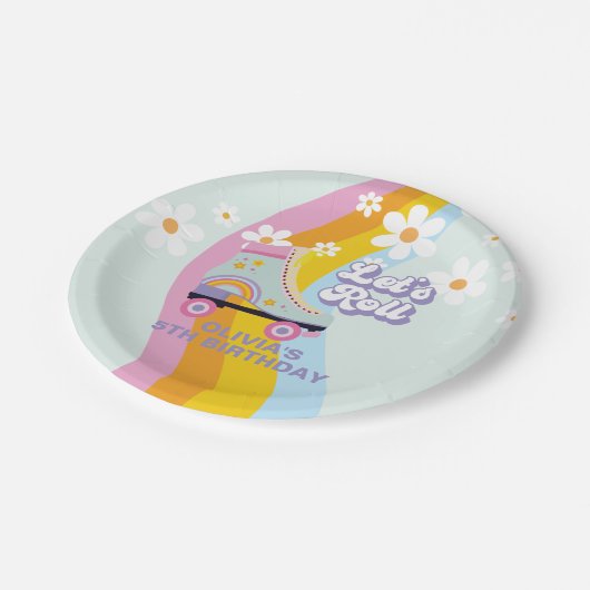 Assiettes En Carton Super Rollersking Retro Rainbow Anniversaire (Angle)