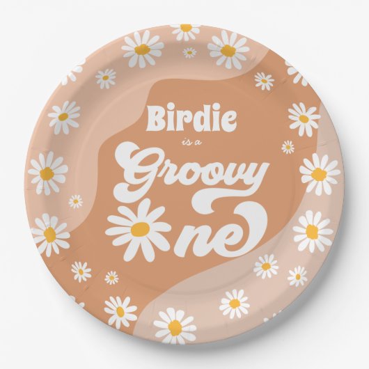 Assiettes En Carton Super un 1er anniversaire fête Boho Retro Daisy  (Devant)
