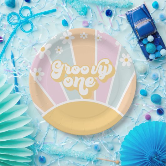 Assiettes En Carton Super Un pastel Retro Sunshine daisy boho (Fête)