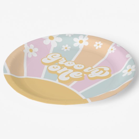 Assiettes En Carton Super Un pastel Retro Sunshine daisy boho (Angle)
