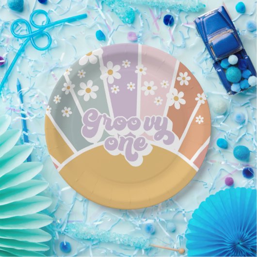 Assiettes En Carton Super un Sunshine rétro Rainbow Daisy (Fête)