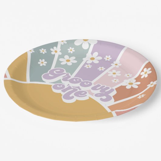 Assiettes En Carton Super un Sunshine rétro Rainbow Daisy (Angle)