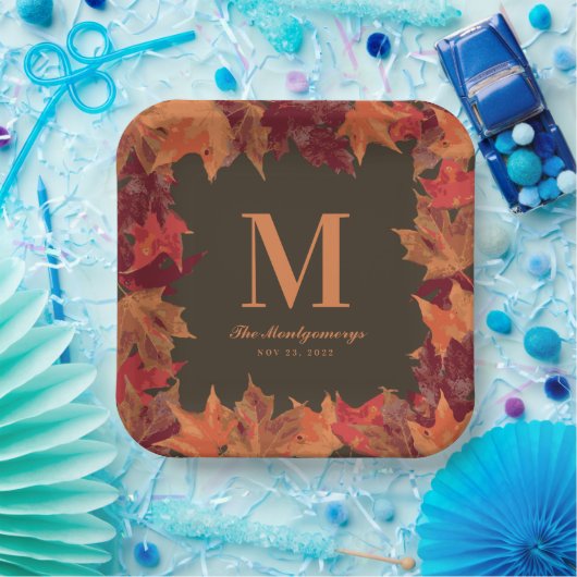Assiettes En Carton Superbe Automne Feuilles Monogramme automne (Fête)