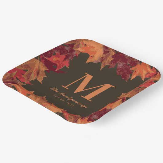 Assiettes En Carton Superbe Automne Feuilles Monogramme automne (Angulaire)