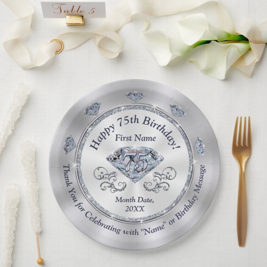 Assiettes En Carton Superbe Personnalisée, 75e Plaques d'anniversaire (Mariage)