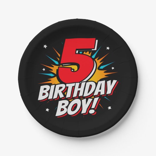 Assiettes En Carton Superhero 5 ans Anniversaire Garçon 5e Anniversair (Devant)