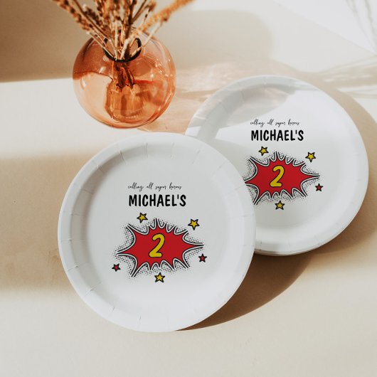 Assiettes En Carton Superhero dynamique 2e anniversaire