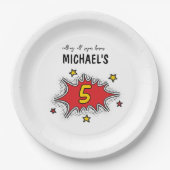 Assiettes En Carton Superhero dynamique 5e anniversaire (Devant)