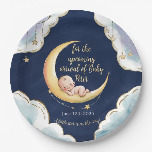 Assiettes En Carton Sur la lune Bébé Baby shower à thème céleste (Devant)