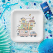 Assiettes En Carton Sur la route Famille Camping Trailer (Fête)