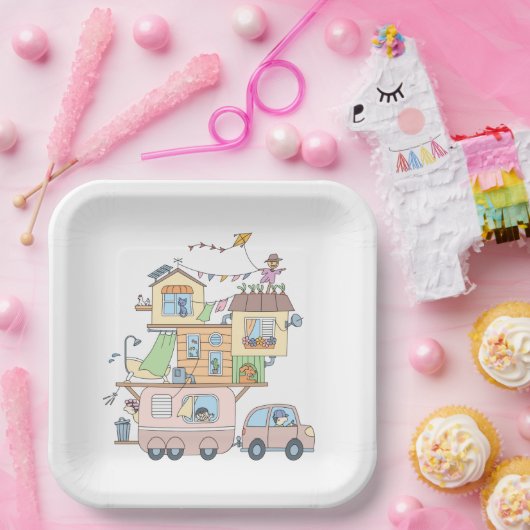 Assiettes En Carton Sur la route Famille Camping Trailer (Fête)