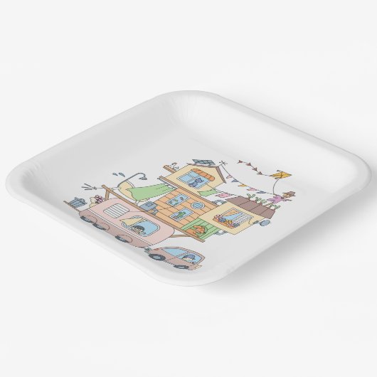 Assiettes En Carton Sur la route Famille Camping Trailer (Angulaire)