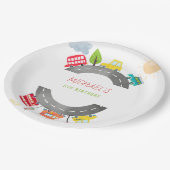 Assiettes En Carton Sur la route joyeuse véhicules garçon anniversaire (Angle)