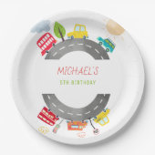 Assiettes En Carton Sur la route joyeuse véhicules garçon anniversaire (Devant)