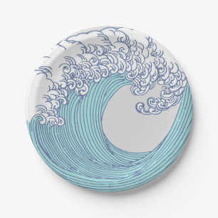 Assiettes En Carton Surf asiatique japonais Vague Art Ocean Art