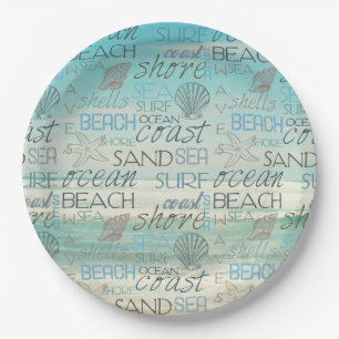 Assiettes En Carton Surf de plage mer de sable