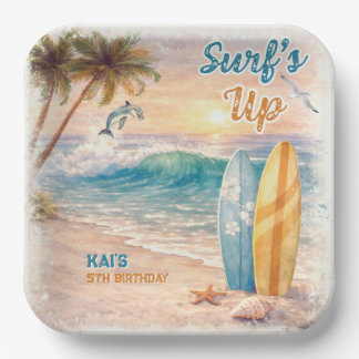 Assiettes En Carton Surf’s Up Retro Beach Birthday Party