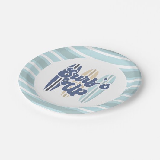 Assiettes En Carton Surf Up Surboard Beach Plaques en papier d'anniver (Angle)