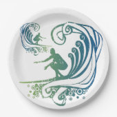 Assiettes En Carton Surfer cool Riding Turquoise Blue Ocean Waves (Devant)