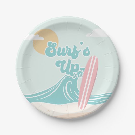 Assiettes En Carton Surfs Up Pink Beach Plaques de papier d'anniversai (Devant)