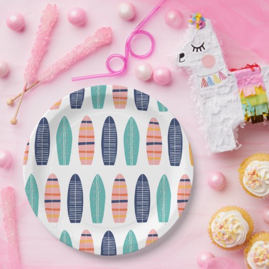 Assiettes En Carton Surfs UP Pink plage rétro van planches Papier Pla (Fête)