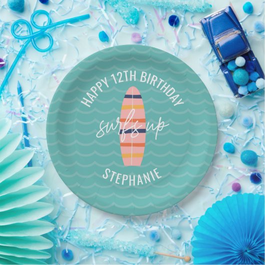 Assiettes En Carton Surfs Up Pink surboard Anniversaire (Fête)