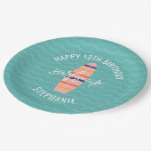 Assiettes En Carton Surfs Up Pink surboard Anniversaire (Angle)