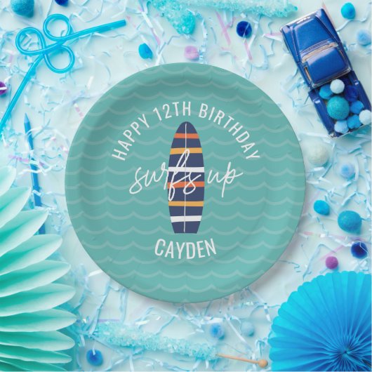 Assiettes En Carton Surfs Up surboard et vagues Anniversaire Papier (Fête)
