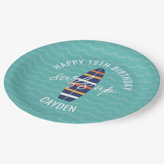 Assiettes En Carton Surfs Up surboard et vagues Anniversaire Papier (Angle)
