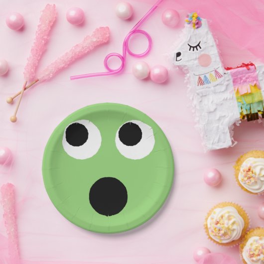 Assiettes En Carton Surpris Face Vert Emoticon Emoji Plaque Papier (Fête)